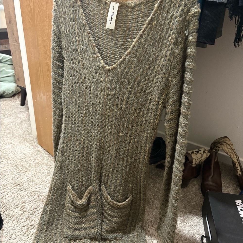 Free People Olive V-Neck Sweater